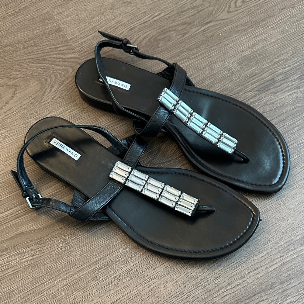 Vera Wang Black Sandals with Silver Embellishments